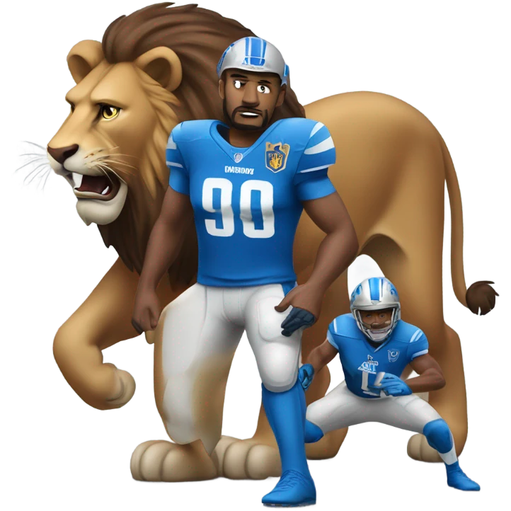 A Washington Commander taming a Detroit Lion emoji