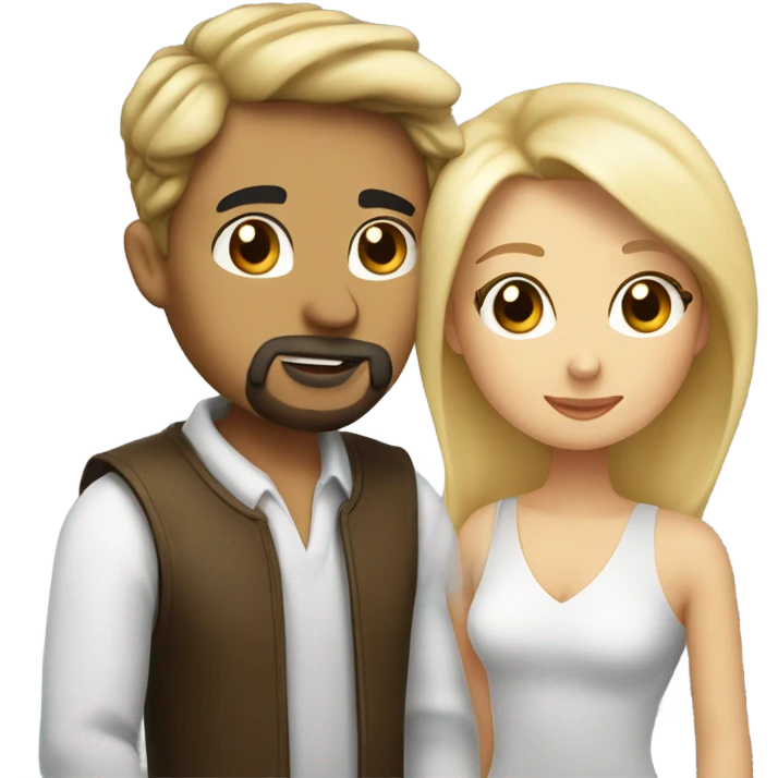 kiss-kiss with a girl who has hair highlights of blonde and brown and she’s white and a guy with a goatee and black hair also white emoji