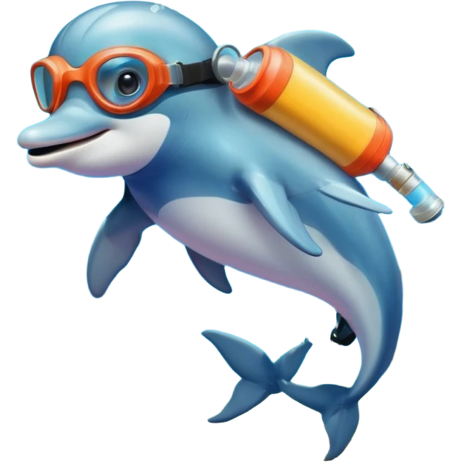 A brave dolphin in diver mask and oxygen tank, exploring coral

 emoji
