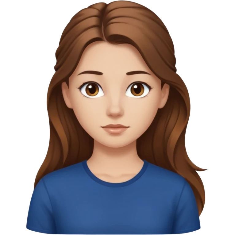 pretty white girl brown long hair makeup ponytail  on left shoulder, dark blue shirt emoji
