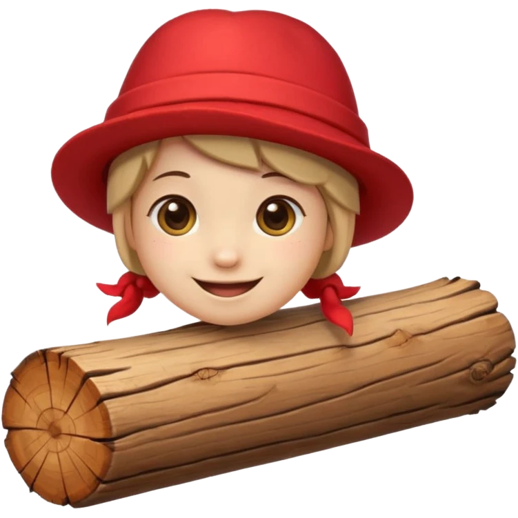 create a small, clean and expressive emoji in the style of Discord emojis, featuring the Catalan ‘Cagatió’ (Tió de Nadal). The emoji should show a cute wooden log with a friendly smiling face, wearing the traditional red ‘barretina’ hat, with small simple legs emoji