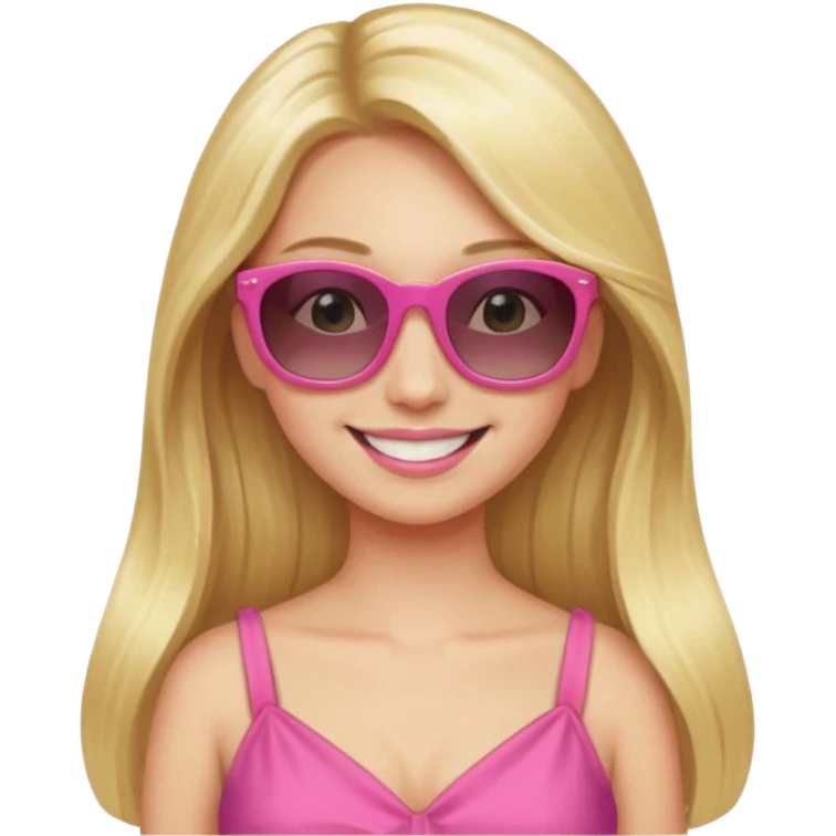 dior women with long blonde hair wear sun glasses, pink dress emoji