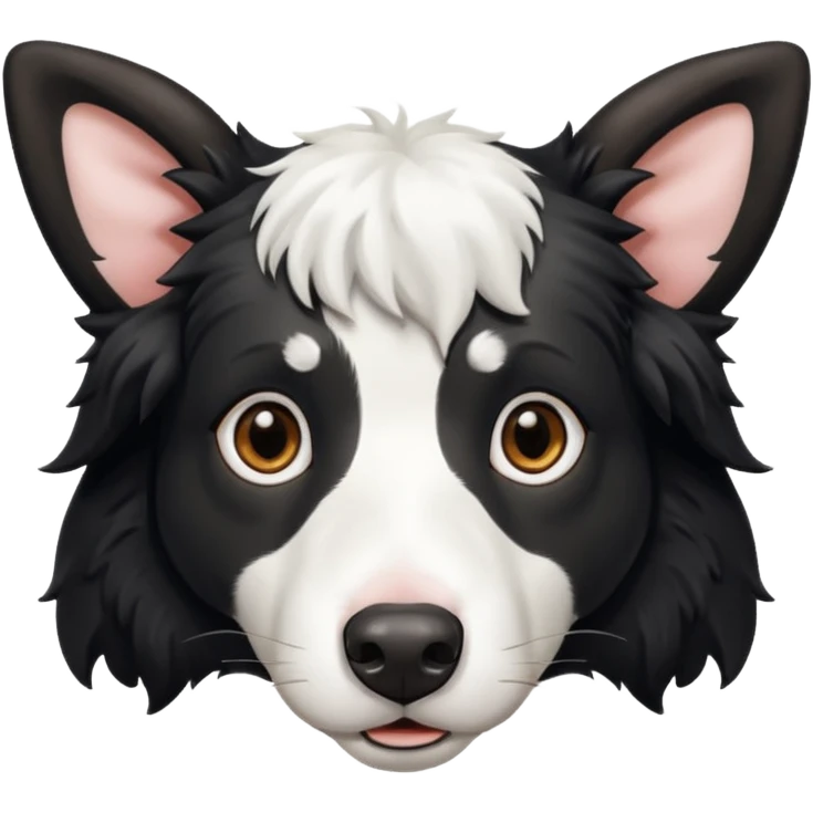 A black and white border collie with cow's horns. emoji