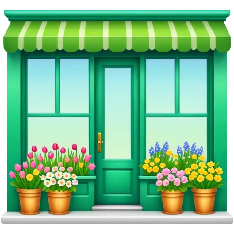 green store front with spring flowers in the window emoji