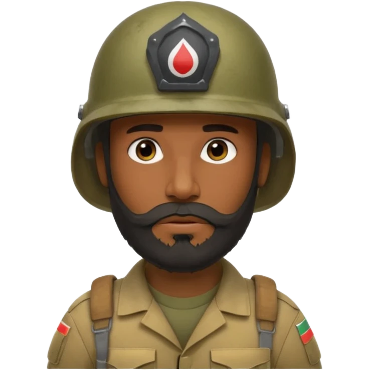 very tired, dark, Iraqi soldier in a helmet, helmet without insignia, with a beard emoji