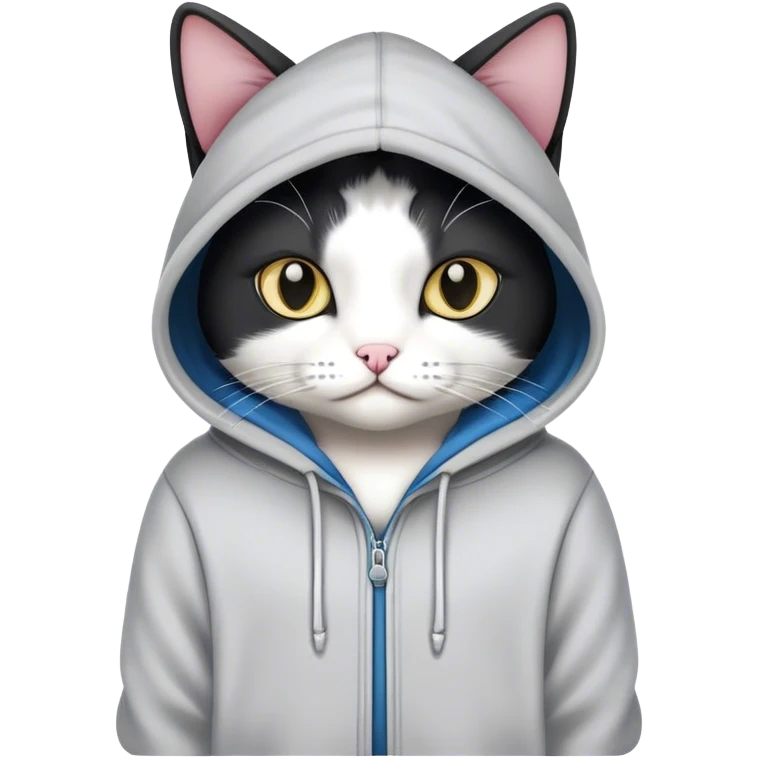 Black and white cat wearing a hoodie emoji