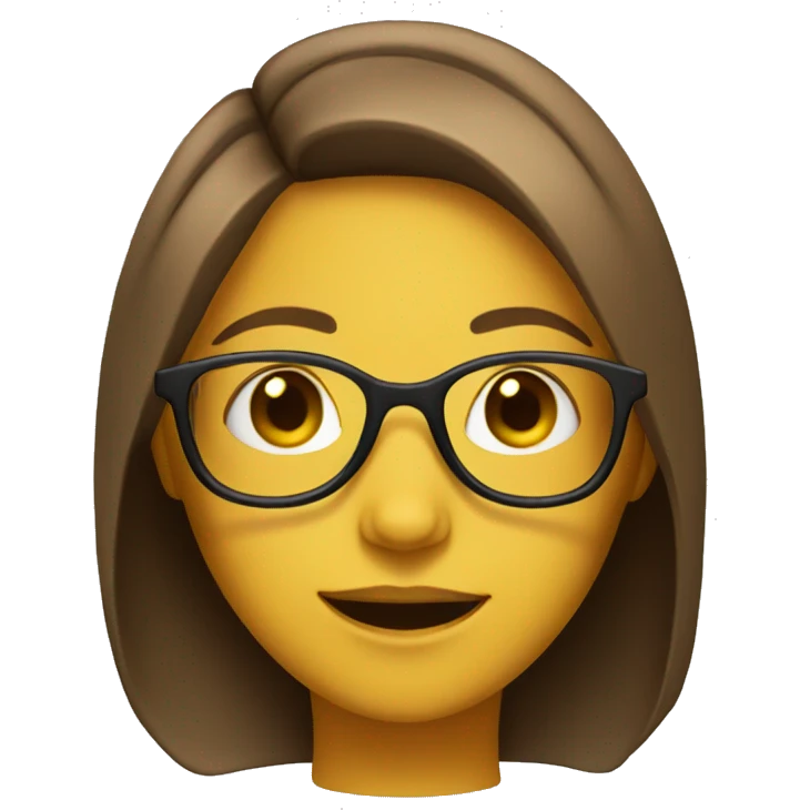 Yellow girl face with brown hair and glasses emoji