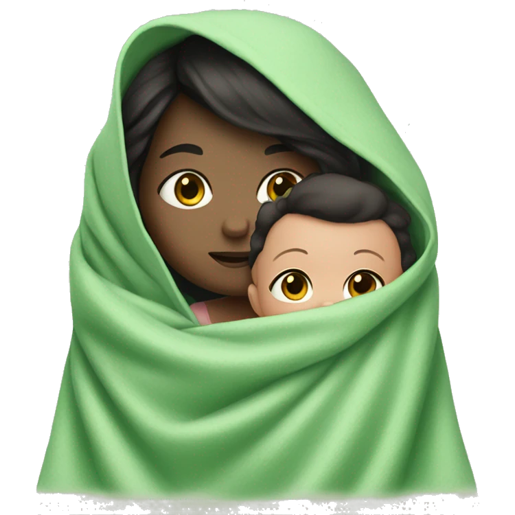 dark hair girl under a baby green blanket with blush  emoji