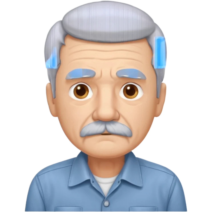 Old man with gray hair and mustache and working shirt sad emoji