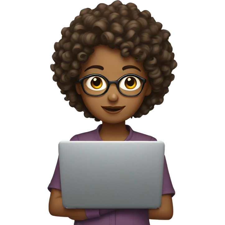 Short curly haired brown girl with laptop emoji