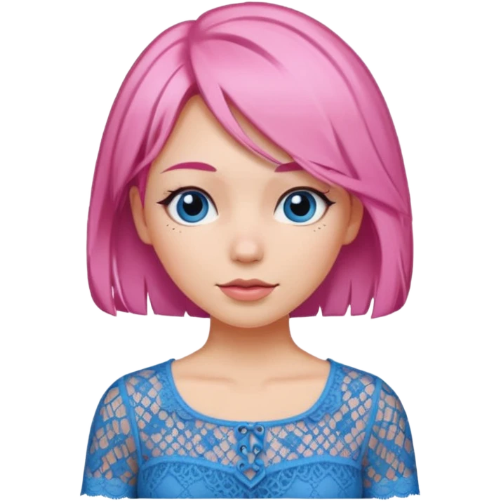 pink haired woman with lace patterned blue top emoji