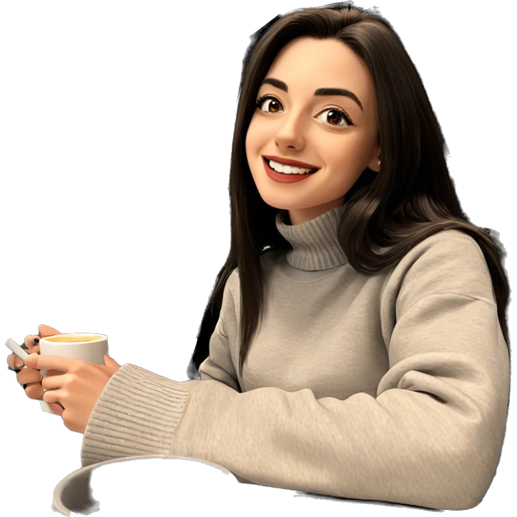 smiling girl with coffee mug emoji