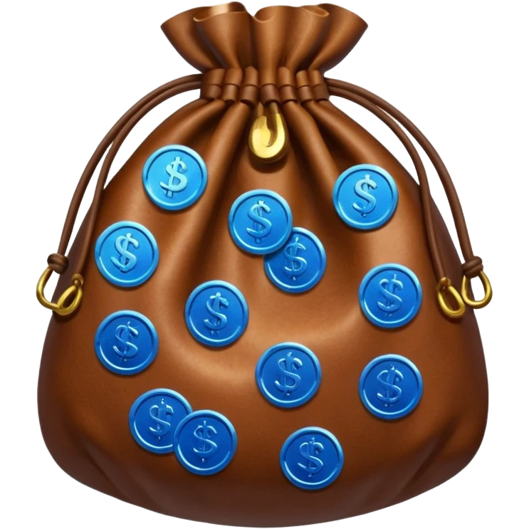brown money bag of blue coins emoji