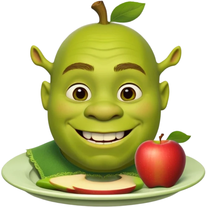 shrek on a plate with an apple in his mouth emoji