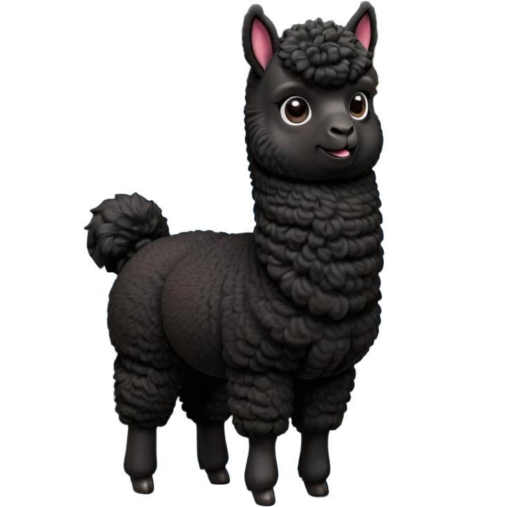 cinematic-[black alpaca]-realistic-full-body-standing-emoji,-tail-flicking-lazily,-head-tilted-dramatically,-curly-[black]-coat,-simplified-yet-realistic-focused-features,-highly-detailed,-glowing-with-an-almost-sarcastic-glow emoji