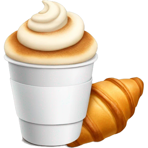 Disposable cup with cappuccino and croissant emoji