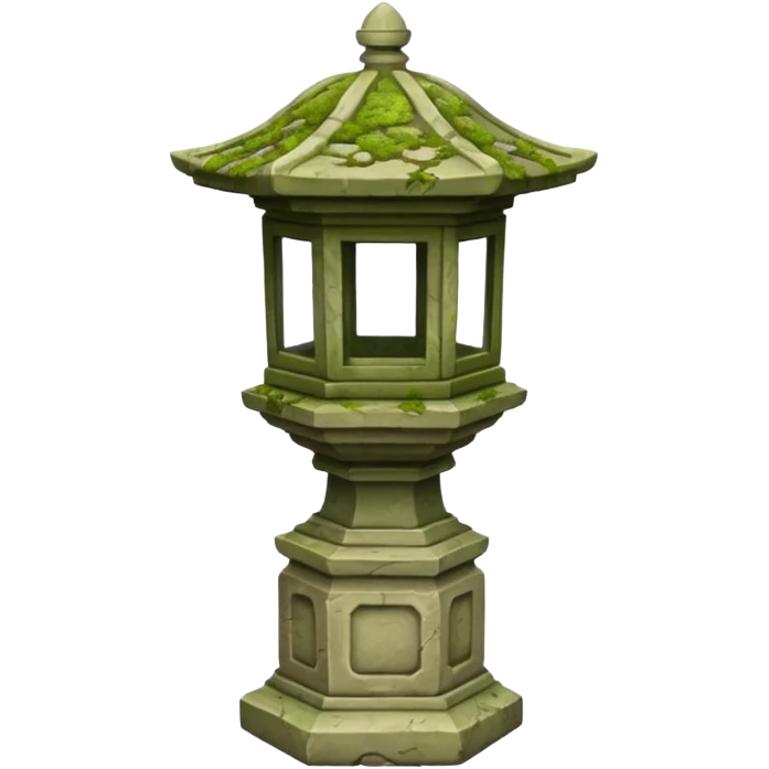 Stone Lantern – Carved lantern on pedestal, moss-covered. emoji