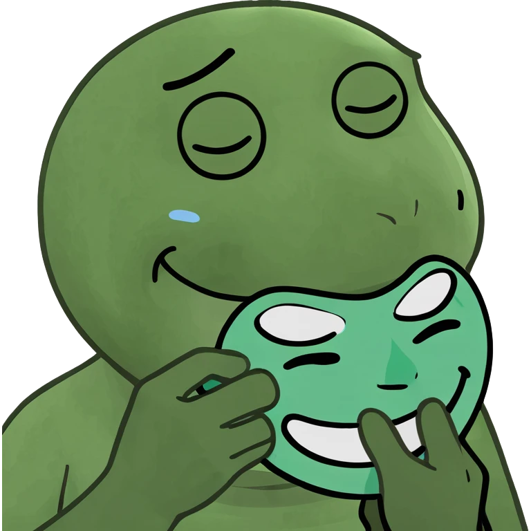a smiling face holding a mask of crying face emoji