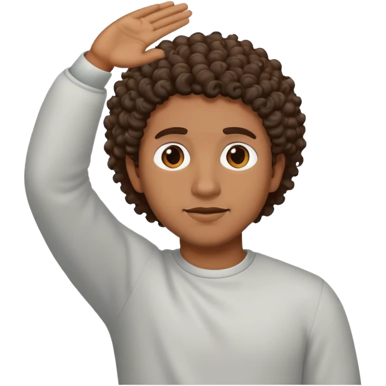 Half body brown skin guy with short curly hair turned to his backside with hands up emoji