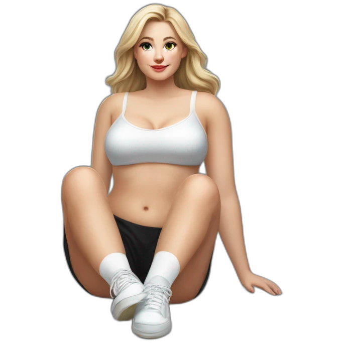 hyperrealistic-full-body-caucasian-curvy-beauty-sitting on the ground-small black-skirt-white knickers white socks emoji