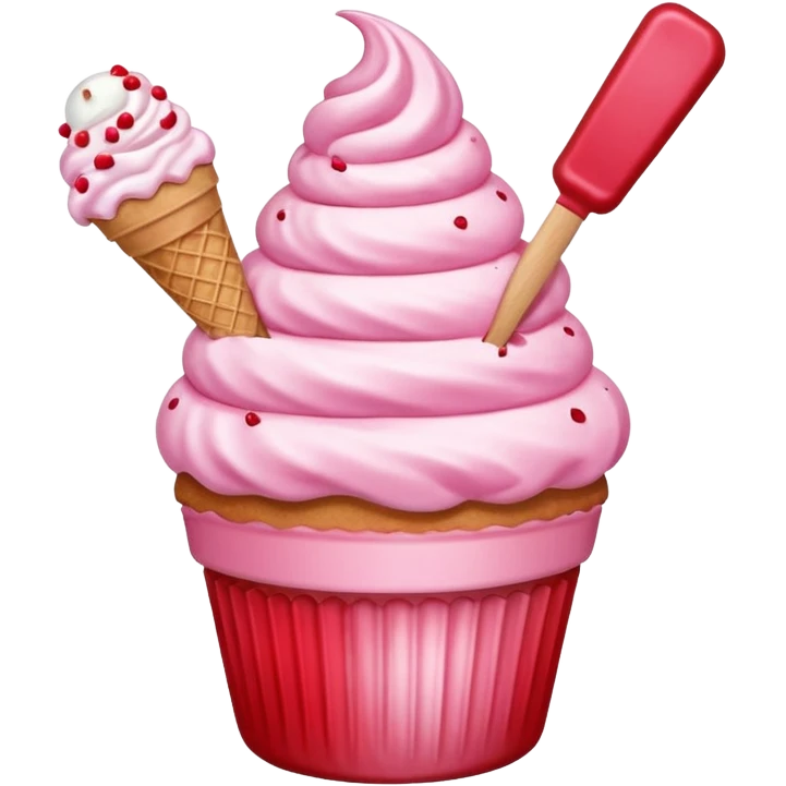 Pink & red bits ice cream scoop shaped frosted cupcake   emoji