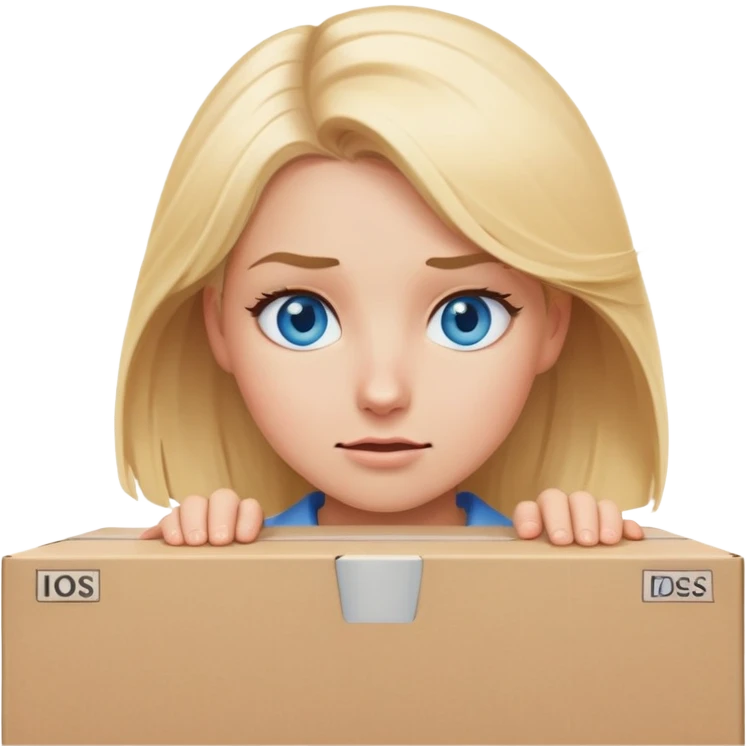 blonde woman with blue eyes and blonde hair pushing a moving box with a struggling face  emoji