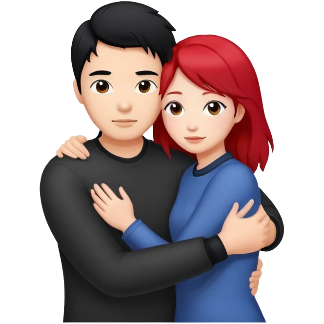 asian guy with black hair hugging red haired girl emoji