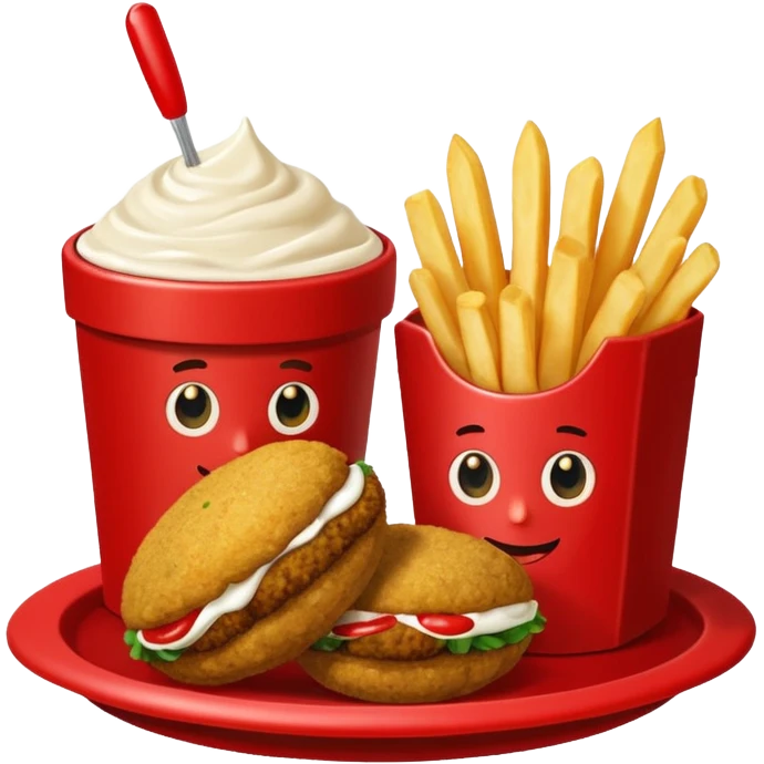 falafel and fries, with two containers with  red sauce and white sauce  emoji