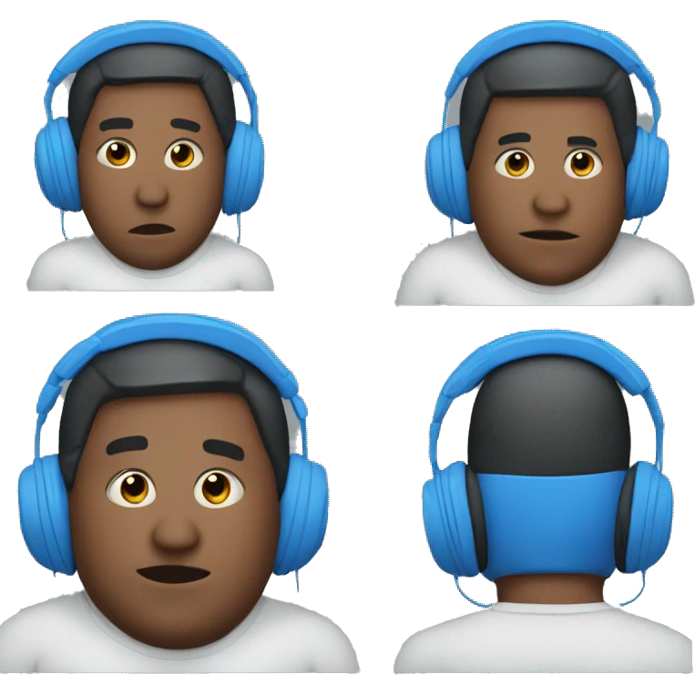 fat blue man with earphones andsrrised emoji
