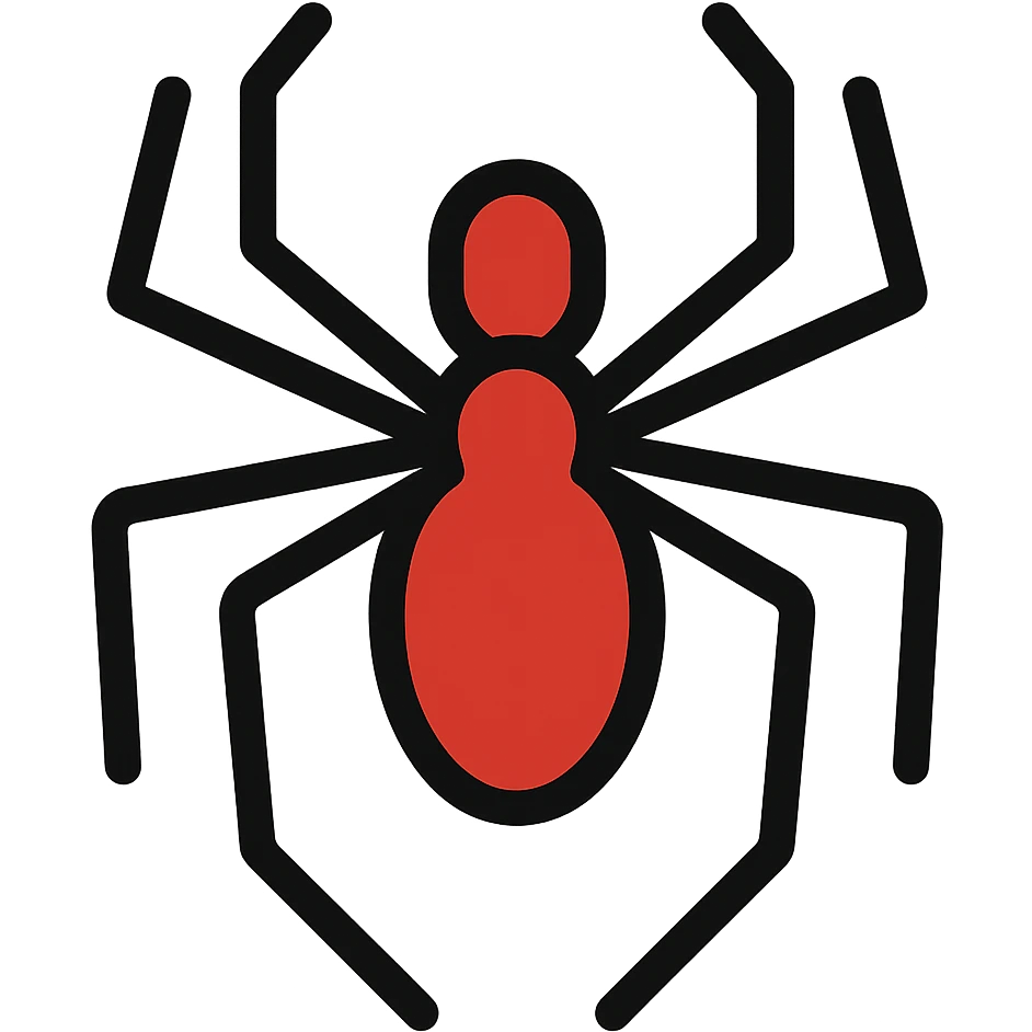 Minimalist, modern Spiderman logo with simple lines, colored in red and black, no background, clean and sharp graphic style. emoji