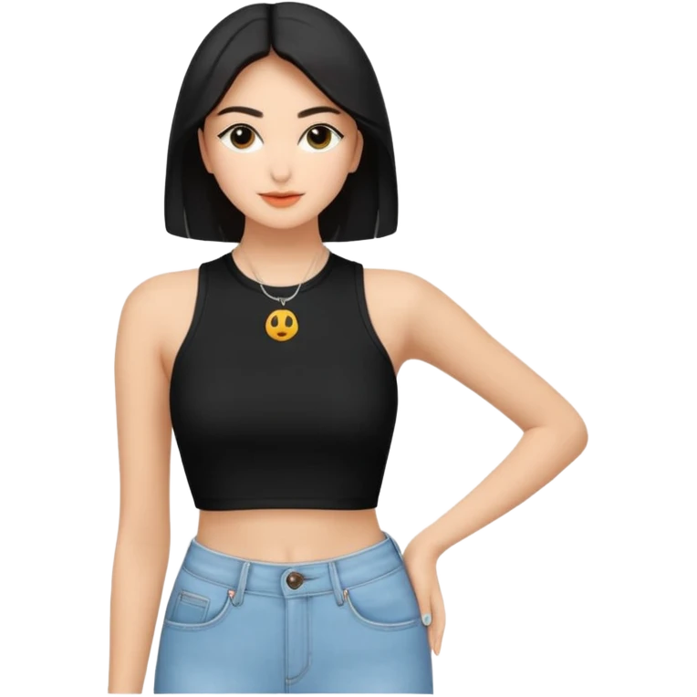 Siyah uzun saçlı siyah ceket  polar ceket ceket gevşek biraz omzundan çıkıyormuş gibi ve bugday ten rengi soltaraftaki omzundan çıkık sadece içinde de siyah crop var crop açık esmer esmer ceketin içinde siyah crop var ceket fazla omzundan çıkmasın  emoji