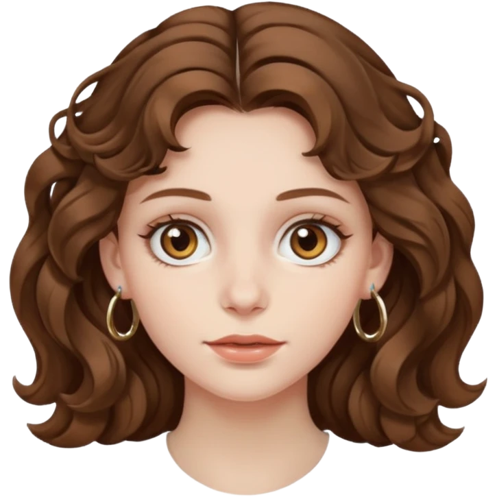 Create a brown haired girl with hazel eyes and wavy hair with pale skin and tony silver hoops￼ emoji