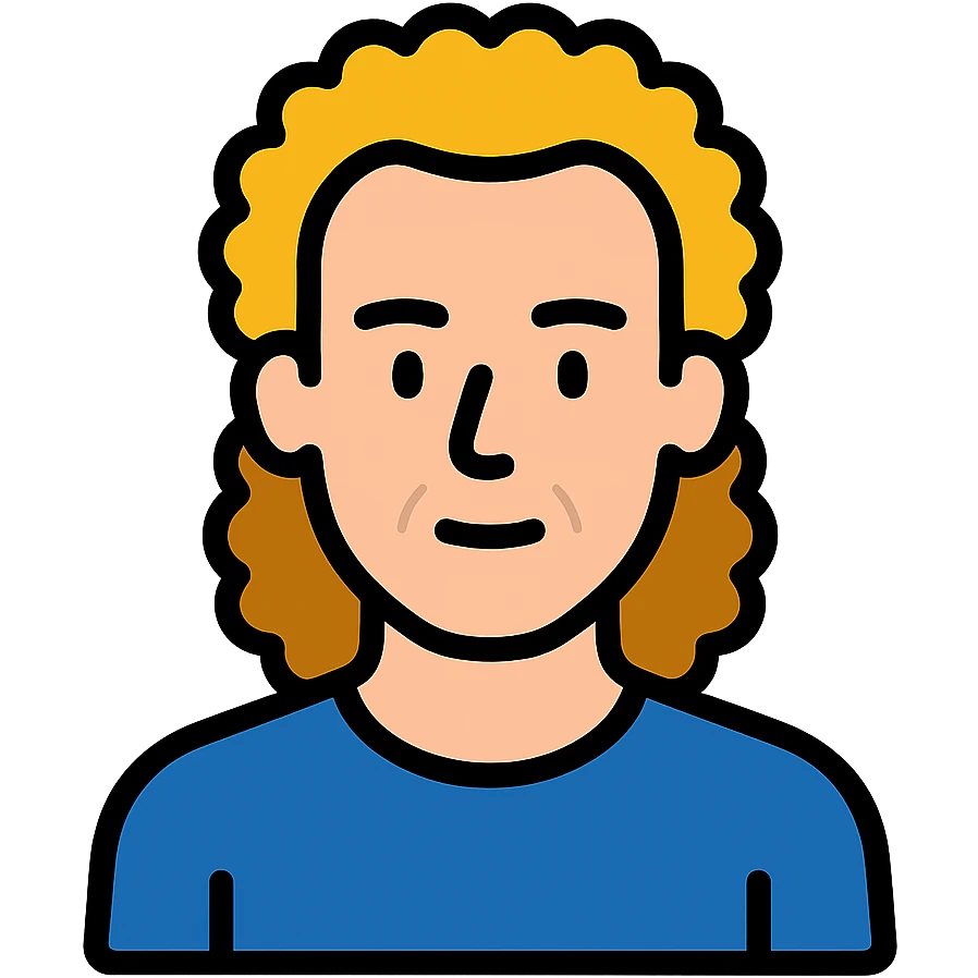 white man in his 40s, long tight curly hair with short sides emoji