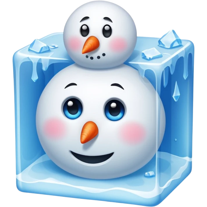 snowman stuck in ice block  with sad face emoji