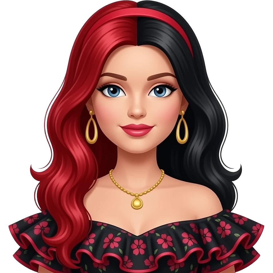 Barbie vestida de flamengo com cabelo vermelho e preto e batom também emoji