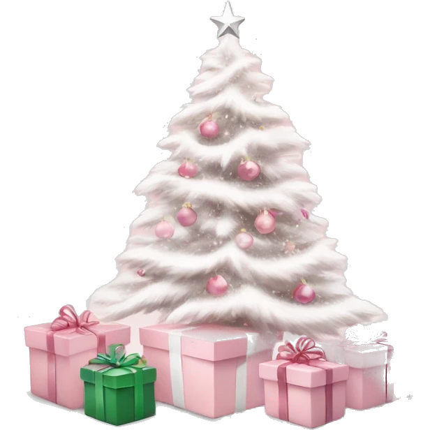 Light pink Christmas gifts under a white Christmas tree emoji