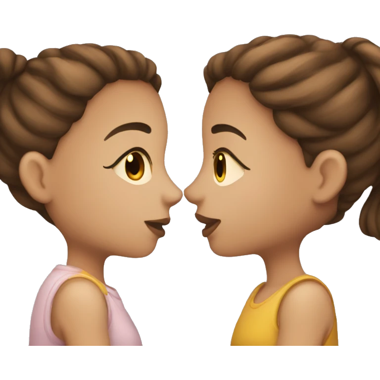 Two girls with brown hair kissing emoji
