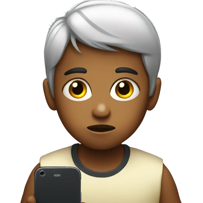 Child stare at smartphone emoji