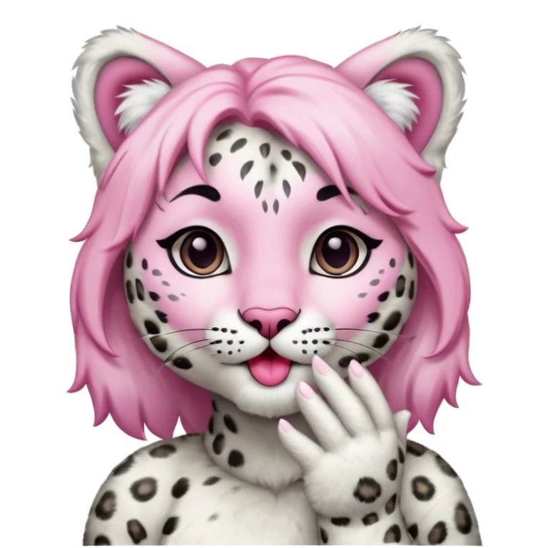 Anthropomorphic snow-leopard girl blowing kisses emoji