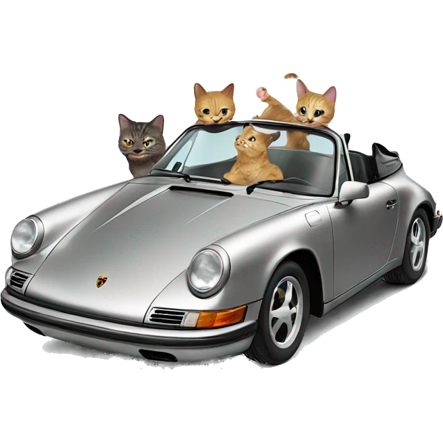 three cool cats in a porsche emoji