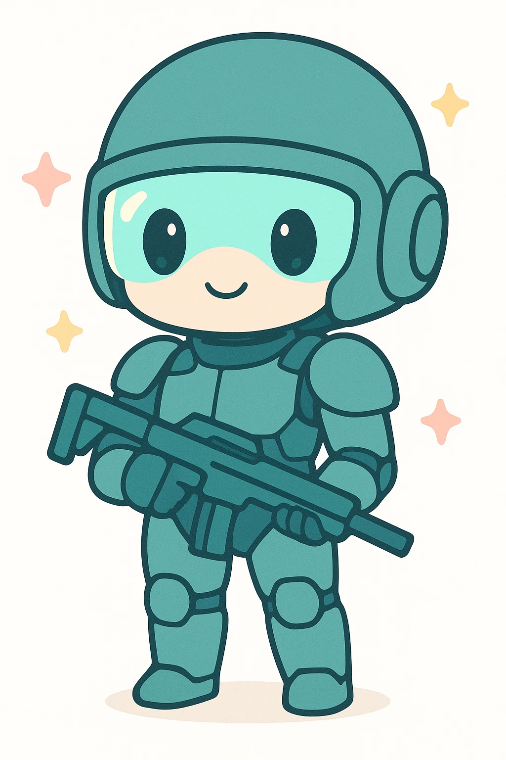 anime style human sci-fi soldier with a dark turquoise helmet, glowing visor, sleek armor emoji