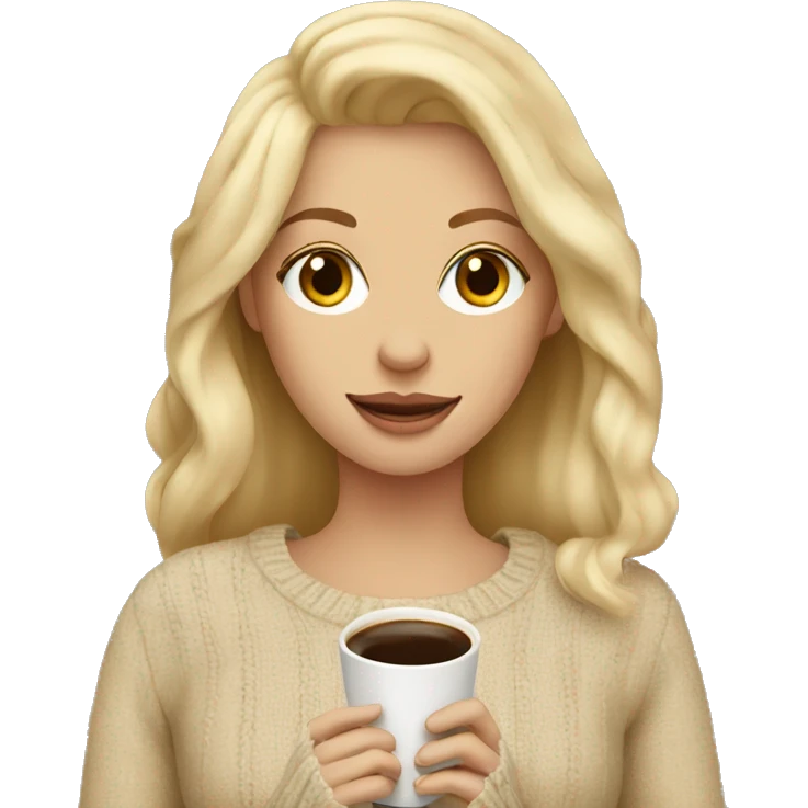 Blonde in a beige sweater and with coffee in her hands emoji