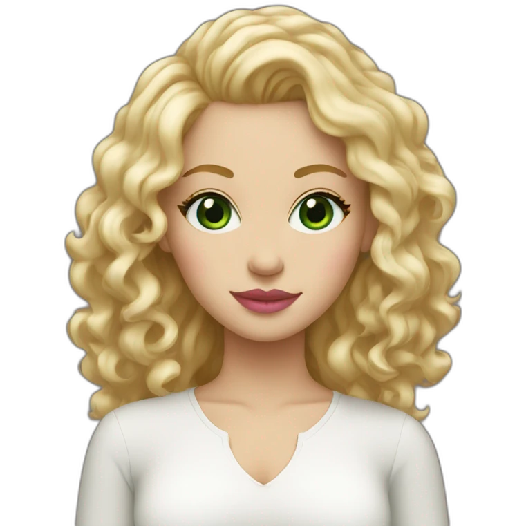 White woman with green eyes, pink lips, blond curly hair emoji