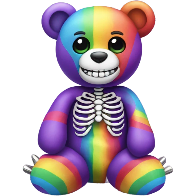 Purple teddy bear wearing a rainbow shirt with skeleton on teeth and metal spikes  emoji