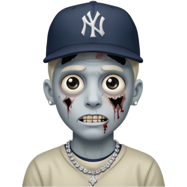 Zombie con aretes con una gorra new York yankee y una cadena de diamante hombre aretes pequeños y de negro y blanco  aretes pequeños  emoji