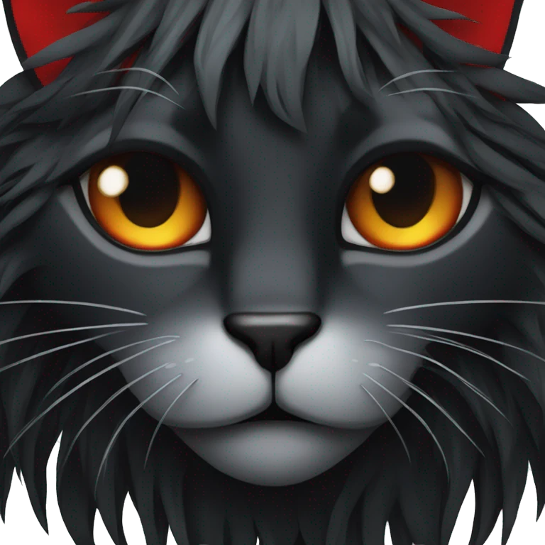 Edgy Black Cat with Long Emo Hair with Red Streaks emoji