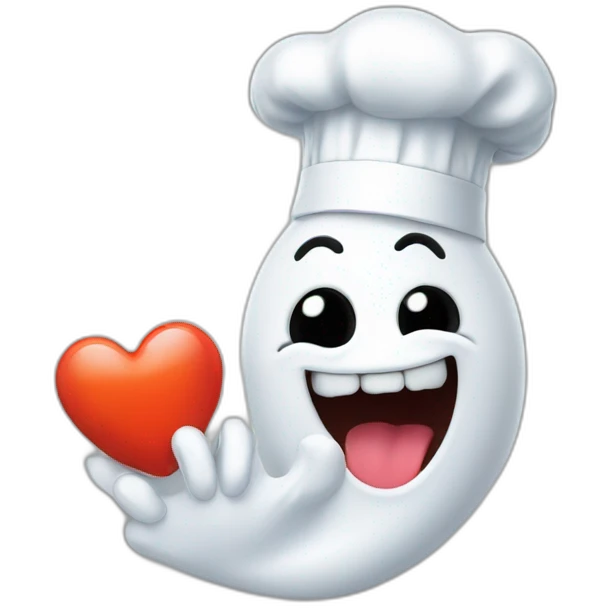 ghost with chef hat blowing a kiss with a heart emoji
