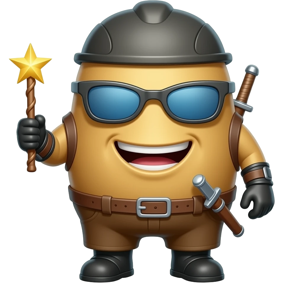 A potato asassin character with a wand emoji