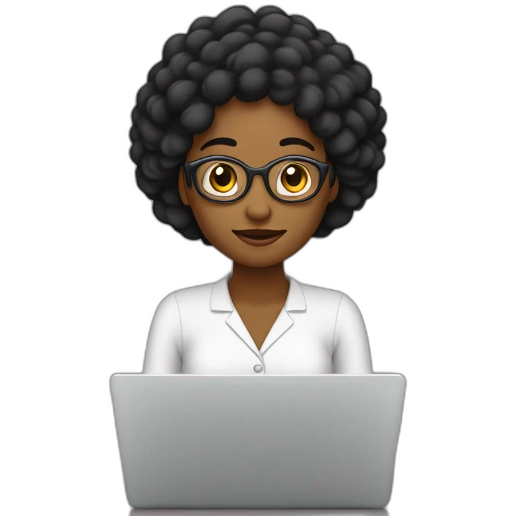 mujer pelo negro medio largo liso creadora de contenidondo en laptop emoji