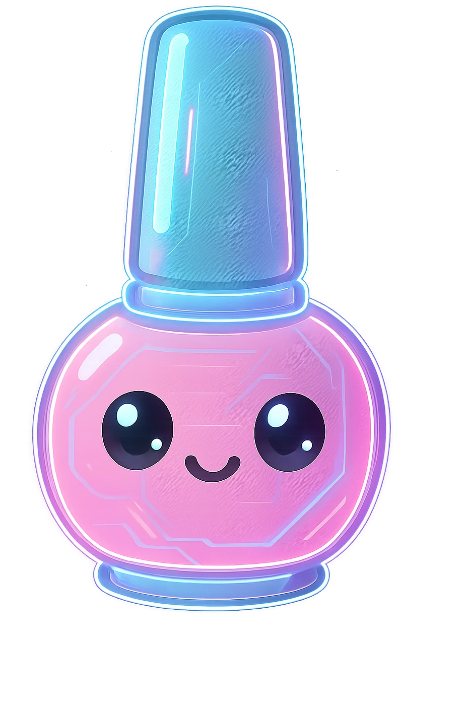 Make this cute nail polish bottle look a little AI animated, with digital animation effects, glowing lines, and a futuristic touch, keeping the background transparent. emoji